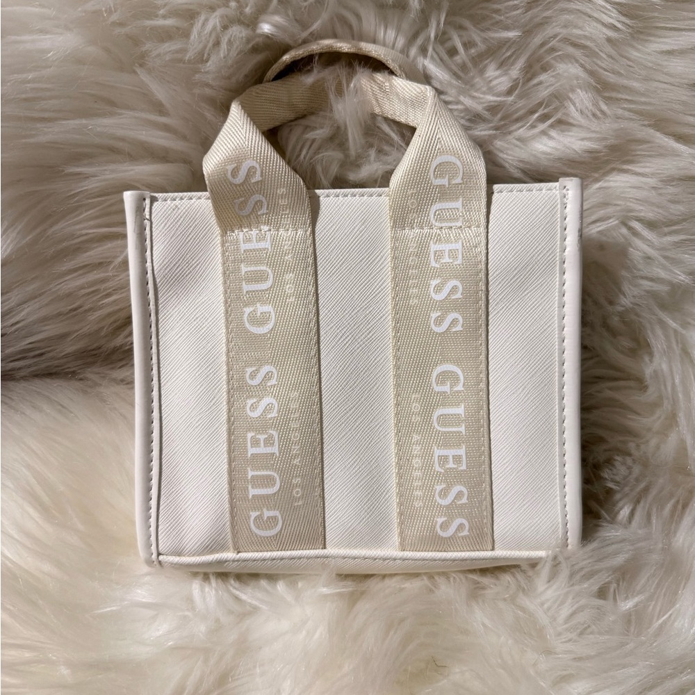 Guess Cream Mini Tote with Logo Straps